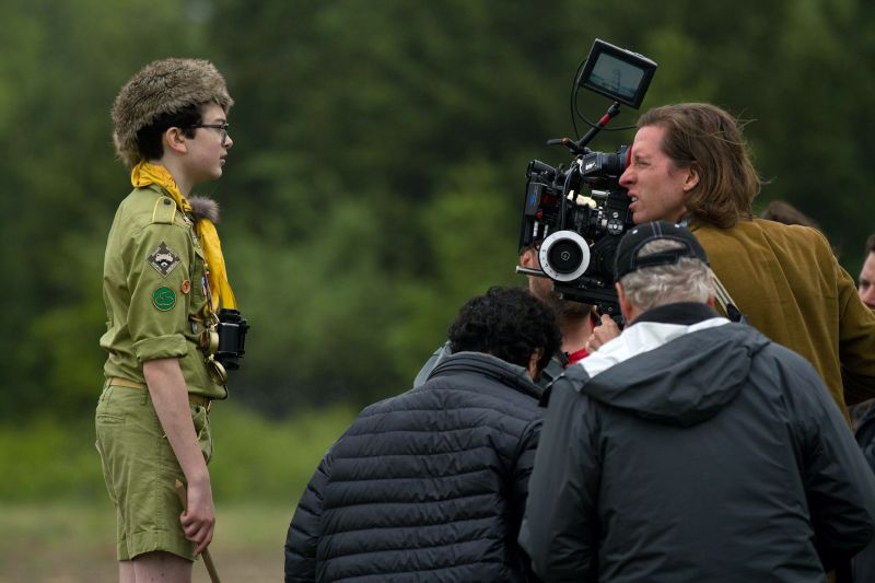The director on the set of Moonrise Kingdom