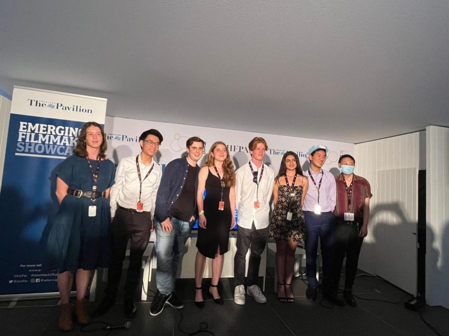 Sophie Verweyan (center, in black) poses with other young filmmakers at the Emerging Filmmaker Showcase in May.