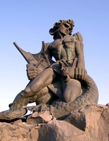 A statue of Vahagn Vishapakagh, the god of fire and war, in Yerevan, Armenia