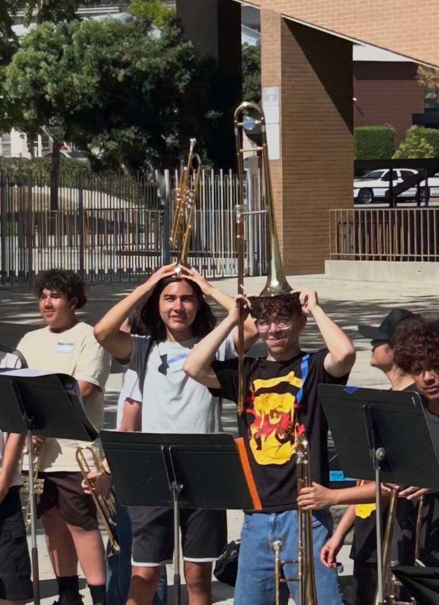 Cohen Lim (left) and marching bandmate Erik Guerrero have new hats!